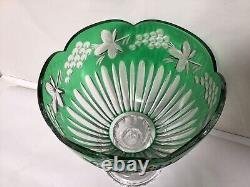 II83 Large Hungary Green Hand Cut Crystal Vase Bright Colors And Beautiful