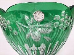 II83 Large Hungary Green Hand Cut Crystal Vase Bright Colors And Beautiful