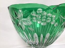 II83 Large Hungary Green Hand Cut Crystal Vase Bright Colors And Beautiful