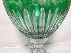 II83 Large Hungary Green Hand Cut Crystal Vase Bright Colors And Beautiful