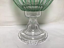 II83 Large Hungary Green Hand Cut Crystal Vase Bright Colors And Beautiful