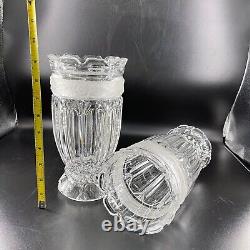 Imperial Crystal 24% Lead 9.5 Vase PAIR From Slovakia Cut & Frosted Border