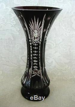 Impressive Dark Ruby Red Crystal Hand Blown Glass Cut-to-Clear Vase- Estate Item