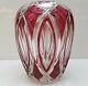 Incredible Val St. Lambert Cranberry Cut And Lined Crystal Vase Very Fine