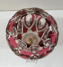 Incredible Val St. Lambert Cranberry Cut And Lined Crystal Vase Very Fine