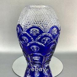 Irena Bohemian Cobalt Blue Cut to Clear Crystal 10 Vase Poland Czech Tags