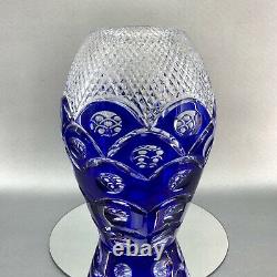 Irena Bohemian Cobalt Blue Cut to Clear Crystal 10 Vase Poland Czech Tags