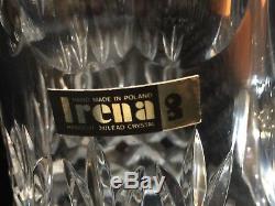 Irena Poland Crystal Pitcher Vase with Diamond Cut 24% Lead Hand Cut, 10 1/2 Tall
