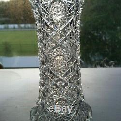 J. HOARE 8 VASE American Brilliant Cut Glass Lead Crystal hobstar motif EUC