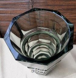 Josef Hoffman Faceted Moser Crystal Cut Grey /moss Green Vase Excellent