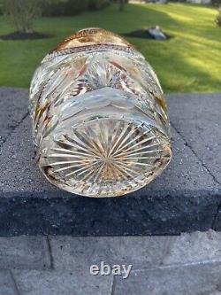 Josephine Hutte Amber Flashed Wheel Cut Lead Crystal Art Dec Vase 13.5H 7.7 Lb