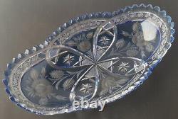 Josephinenhütte Alexandrite Glas Crystal Glass Bowl Hand Cut Flowers N794