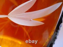 Julia 24% Lead Crystal Poland Floral Deep Amber Hand-Cut Large Vase 12 Heavy