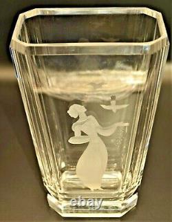 KOSTA BODA Original Vintage Artist Signed Deco Crystal Cut Satin Glass Vase