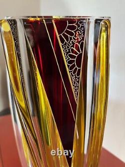 Karl Palda Art Deco crystal cut Czech glass vase