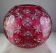 Kusak Bohemian Crystal Red Ruby Cut To Clear Rosebowl Glass Vase Signed Minty