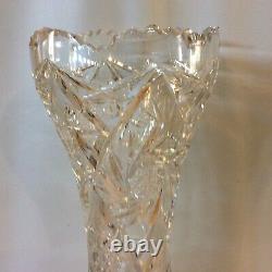 LARGE Vintage Hourglass Shape Cut Lead Crystal Flower Vase Etched 12 Point Star