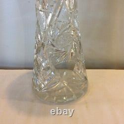 LARGE Vintage Hourglass Shape Cut Lead Crystal Flower Vase Etched 12 Point Star
