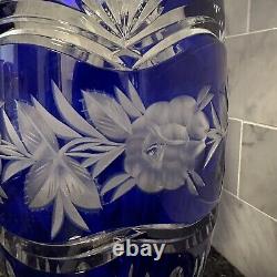 LAUSITZER German Democratic Republic Cobalt Blue Cut To Clear Crystal Vase MINT