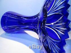 LG CAESAR CRYSTAL Vase Blue Hand Cut to Clear Overlay Czech Bohemian Cased