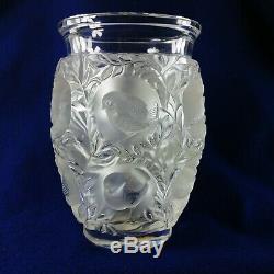 Lalique Bagatelle Vase France Cut to Clear Crystal Birds Floral