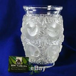 Lalique Bagatelle Vase France Cut to Clear Crystal Birds Floral