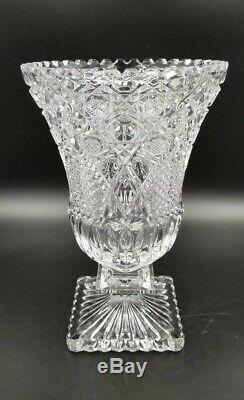 Large 10 1/4 Brilliant Cut Glass Pedestal Vase By Monarch West Germany 29