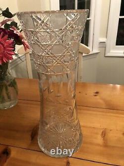 Large 14 Antique American Brilliant Daisy Cut Glass Crystal Vase