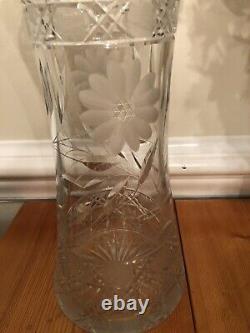Large 14 Antique American Brilliant Daisy Cut Glass Crystal Vase
