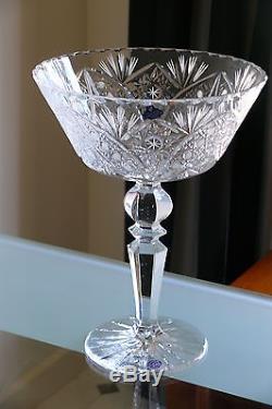 Large 24% Lead Crystal Pedestal Bowl / Fruit Vase, Hand Cut, Lace Pattern