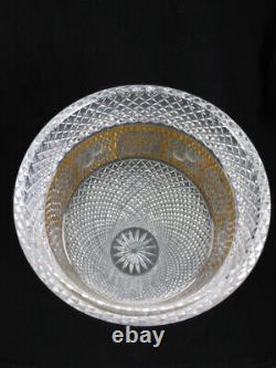 Large 9 3/4 Bohemian Moser Czech Floral Engraved Cut Crystal Gold Vase