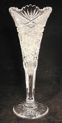Large ABP AMERICAN BRILLIANT CUT GLASS CRYSTAL Trumpet Vase 14