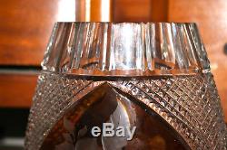 Large Amber Color Cut To Clear Glass Crystal Vase-Flowers-Heavy Glass Vase
