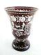 Large Antique Bohemian Egermann Red Cut To Clear Crystal Amphora Vase With Animals
