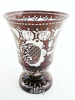 Large Antique Bohemian EGERMANN Red Cut to Clear Crystal Amphora Vase with Animals