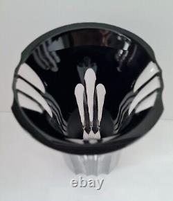Large Art Deco Bohemian Cased Cut To Clear Lead Crystal Black Vase, 10