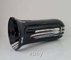 Large Art Deco Bohemian Cased Cut To Clear Lead Crystal Black Vase, 10