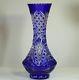 Large Blue Decorative Vase, 40 Cm Tall, Cut To Clear Overlay Cased Crystal