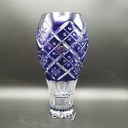 Large Blue Cut to Clear Crystal Vase Edo Kiriko Style Heavy 4 Pounds 9.7 Ounce