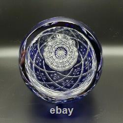 Large Blue Cut to Clear Crystal Vase Edo Kiriko Style Heavy 4 Pounds 9.7 Ounce