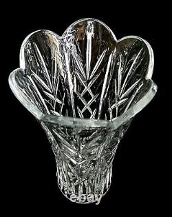 Large Bohemia Crystal 11 tall hand-cut Czech Republic scalloped edge flare top