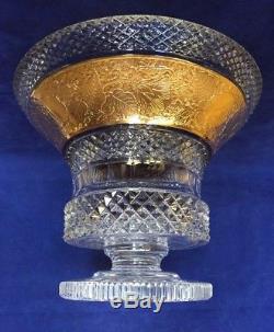 Large Bohemian Crystal Cut Vase with Gilt Gold Cameo Frieze, Possibly Moser