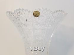 Large Bohemian Czech Crystal Hand Cut Art Glass Queenlace Vase Starburst 24% PbO
