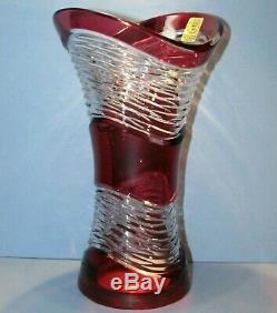 Large CAESAR CRYSTAL Red Vase Hand Cut to Clear Overlay Czech Bohemian Blown