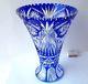 Large Crystal Glass Vase, Flashed Glass, Cobalt Blue, Hand Cut, Um 1950 L141