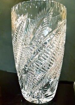 Large Crystal Vase Leaf Pattern Cut Glass