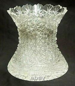 Large Cut Crystal Hourglass Shaped Vase Buttons & Daisies 7.5 Tall X 7.5 Wide