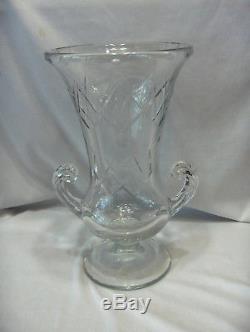 Large Cut Glass Hand Blown Crystal Vase, Grecian Urn