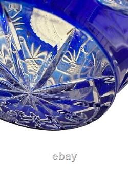 Large Cut To Clear Crystal Cobalt Imperial Blue Bohemian Vase