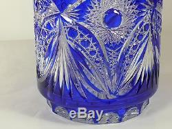 Large DECORATIVE VASE ICY, 38 cm Tall, BLUE Cut to clear Overlay Cased Crystal